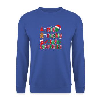 Nice Naughty Left Unanswered – Weihnachtsdesign - Unisex Pullover - Royalblau - Vorne - Alina (178cm) & Michal (187cm)