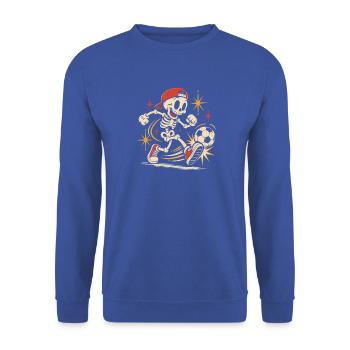 Retro-Skelett im Soccer-Action - Unisex Pullover - Royalblau - Vorne - Alina (178cm) & Michal (187cm)
