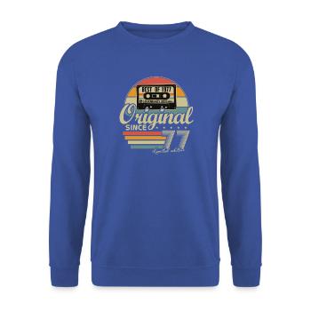Original 1977 Jahrgang Vintage Geburtstag Retro - Unisex Pullover - Royalblau - Vorne - Alina (178cm) & Michal (187cm)