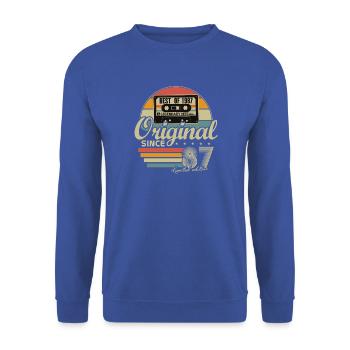 Original 1987 Jahrgang Vintage Geburtstag Retro - Unisex Pullover - Royalblau - Vorne - Alina (178cm) & Michal (187cm)