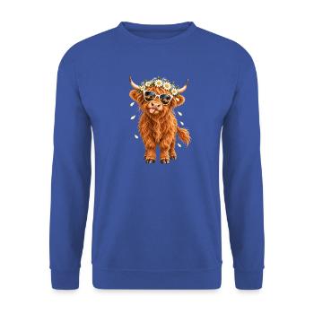 Highland Cow, Schottisches Rind, Hochland Rind - Unisex Pullover - Royalblau - Vorne - Alina (178cm) & Michal (187cm)