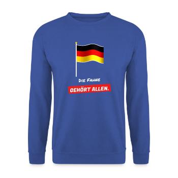 Die Fahne gehört allen - Schwarz Rot Gold - Unisex Pullover - Royalblau - Vorne - Alina (178cm) & Michal (187cm)