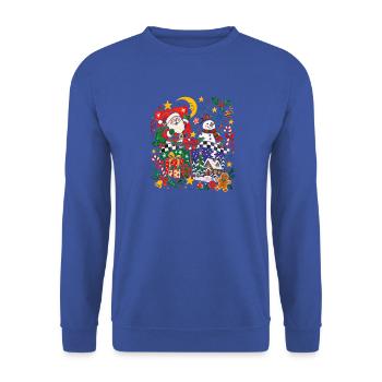 Festliche Weihnachtsszene mit Geschenken - Unisex Pullover - Royalblau - Vorne - Alina (178cm) & Michal (187cm)