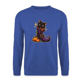 Katze im Hexenstiefel - Unisex Pullover - Royalblau - Vorne - Alina (178cm) & Michal (187cm)