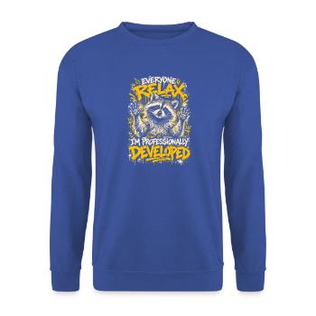 Raccoon Graffiti: Professionell entwickelt - Unisex Pullover - Royalblau - Vorne - Alina (178cm) & Michal (187cm)
