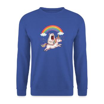 Schreiender Hamster reitet Einhorn Regenbogen - Unisex Pullover - Royalblau - Vorne - Alina (178cm) & Michal (187cm)