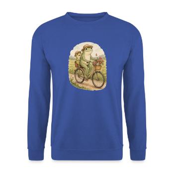 Frosch Papa und Sohn auf dem Fahrrad - Unisex Pullover - Royalblau - Vorne - Alina (178cm) & Michal (187cm)
