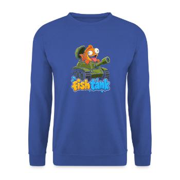 Fisch im Tank Cartoon-Motiv - Unisex Pullover - Royalblau - Vorne - Alina (178cm) & Michal (187cm)