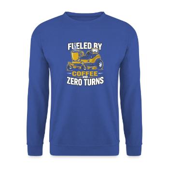 Kaffee Und Rasenmähen Für Aufsitzmäher Fahrer - Unisex Pullover - Royalblau - Vorne - Alina (178cm) & Michal (187cm)