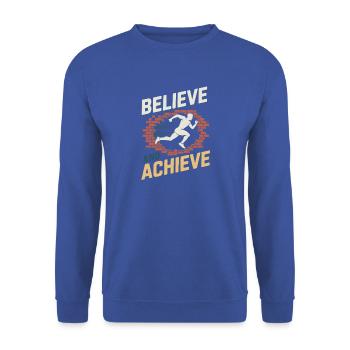 Believe And Achieve Motivation Gym Kraftsport - Unisex Pullover - Royalblau - Vorne - Alina (178cm) & Michal (187cm)