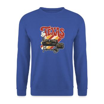 Texas BBQ Grill Retro Print - Unisex Pullover - Royalblau - Vorne - Alina (178cm) & Michal (187cm)