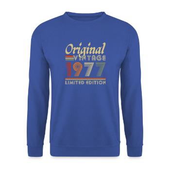 50 Jahre 1977 Vintage Retro-Geburtstagsgeschenk - Unisex Pullover - Royalblau - Vorne - Alina (178cm) & Michal (187cm)