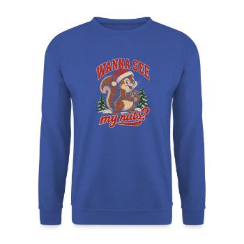 Wanna See My Nuts Eichhörnchen - Unisex Pullover - Royalblau - Vorne - Alina (178cm) & Michal (187cm)