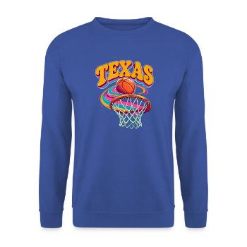 Texas Basketball Retrofarben - Unisex Pullover - Royalblau - Vorne - Alina (178cm) & Michal (187cm)