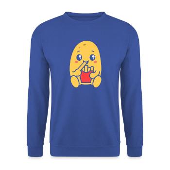 Kawaii Fry Whisper Süßer Snack-Charakter - Unisex Pullover - Royalblau - Vorne - Alina (178cm) & Michal (187cm)