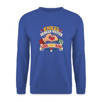 Familien verteidigen Werte Gegen Rechts Offenheit - Unisex Pullover - Royalblau - Vorne - Alina (178cm) & Michal (187cm)
