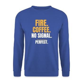 Feuerkaffee Kein Signal Perfektes Camping - Unisex Pullover - Royalblau - Vorne - Alina (178cm) & Michal (187cm)