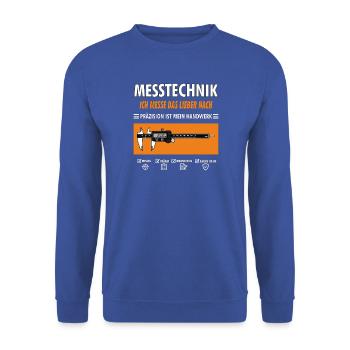 MESSTECHNIK ICH MESSE DAS LIEBER NACH - Unisex Pullover - Royalblau - Vorne - Alina (178cm) & Michal (187cm)