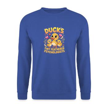 Ducks Tiny Feathered Psychologists Lustige Enten - Unisex Pullover - Royalblau - Vorne - Alina (178cm) & Michal (187cm)