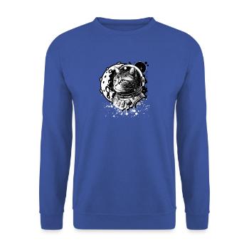 Kosmische Katze im Retro-Raumanzug - Unisex Pullover - Royalblau - Vorne - Alina (178cm) & Michal (187cm)