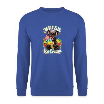 Bulldogge liebt Eiscreme Illustration - Unisex Pullover - Royalblau - Vorne - Alina (178cm) & Michal (187cm)