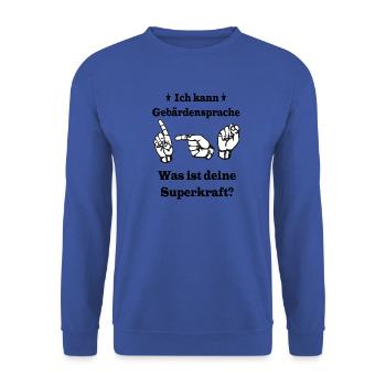 Gebärdensprache - Unisex Pullover - Royalblau - Vorne - Alina (178cm) & Michal (187cm)