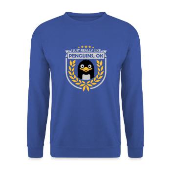 J’aime juste les pingouins - Sweat-shirt Unisexe - bleu royal - Devant - Alina (178cm) & Michal (187cm)