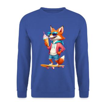 Sonnen Fox Skate – bunter Streetstyle - Unisex Pullover - Royalblau - Vorne - Alina (178cm) & Michal (187cm)