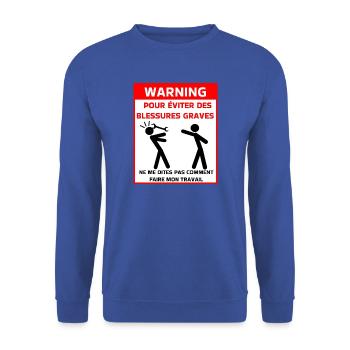 Sicherheitshinweis t - Unisex Pullover - Royalblau - Vorne - Alina (178cm) & Michal (187cm)