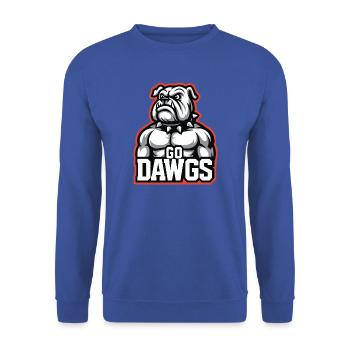 Go Dawgs Bulldog Maskottchen Sportdesign - Unisex Pullover - Royalblau - Vorne - Alina (178cm) & Michal (187cm)
