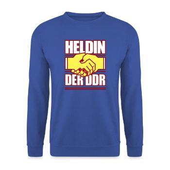 Heldin der DDR (Farben änderbar) - Unisex Pullover - Royalblau - Vorne - Alina (178cm) & Michal (187cm)