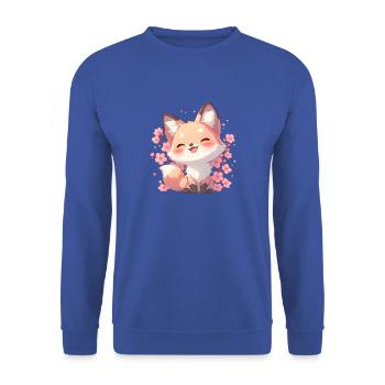 Kawaii Fuchs Sakura - Japan Style Chibi Design - Unisex Pullover - Royalblau - Vorne - Alina (178cm) & Michal (187cm)