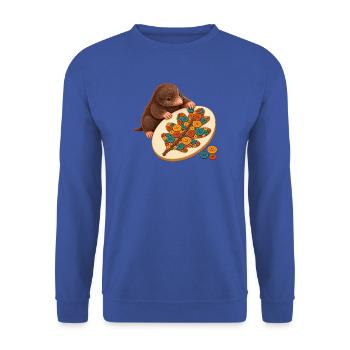 Maulwurf legt ein Knopfmosaik - Unisex Pullover - Royalblau - Vorne - Alina (178cm) & Michal (187cm)