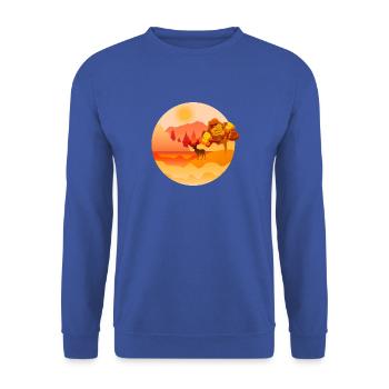 Hirsch im Wald mit Bergen - Unisex Pullover - Royalblau - Vorne - Alina (178cm) & Michal (187cm)