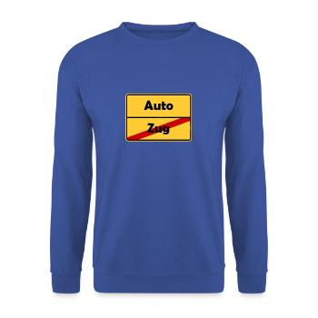 Führerschein Geschenk im Ortsschild Design! - Unisex Pullover - Royalblau - Vorne - Alina (178cm) & Michal (187cm)