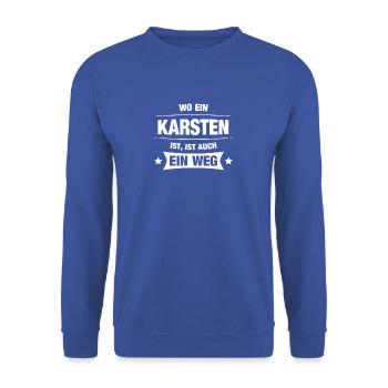 KARSTEN Spruch Geschenkidee Geburtstag Witzig Cool - Unisex Pullover - Royalblau - Vorne - Alina (178cm) & Michal (187cm)