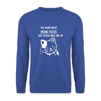 Katze Katzen Kater Geschenk Liebe Siam Maine Coon - Unisex Pullover - Royalblau - Vorne - Alina (178cm) & Michal (187cm)