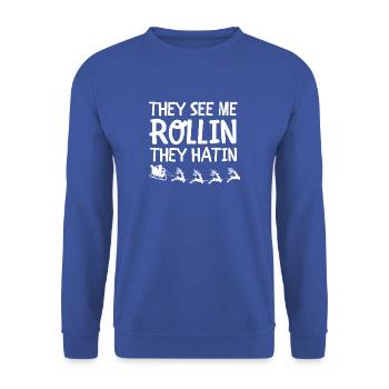 renne drôle de Noël Père Noël cadeau - Sweat-shirt Unisexe - bleu royal - Devant - Alina (178cm) & Michal (187cm)