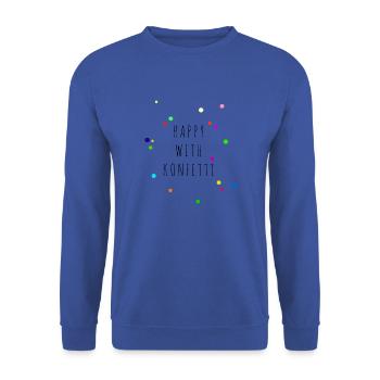 HAPPY WITH KONFETTI - Unisex Pullover - Royalblau - Vorne - Alina (178cm) & Michal (187cm)