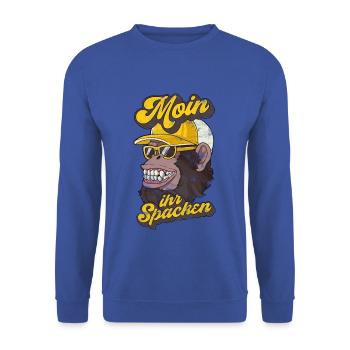 COLLER OGORILLA AFFE NORDDEUTSCHE SPRÜCHE - Unisex Pullover - Royalblau - Vorne - Alina (178cm) & Michal (187cm)