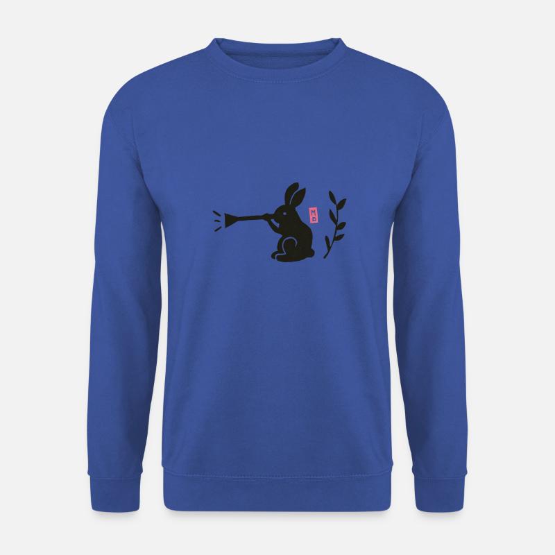 Kaninchen spielt Trompete - Linolschnitt - Unisex Pullover - Royalblau