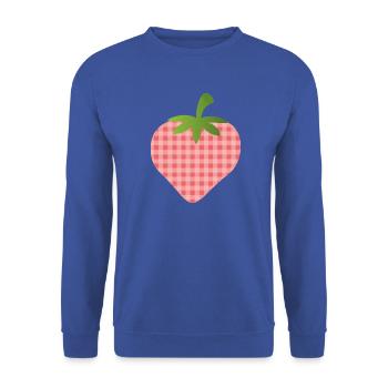 Erdbeere mit Karomuster - personalisierbar - Unisex Pullover - Royalblau - Vorne - Alina (178cm) & Michal (187cm)