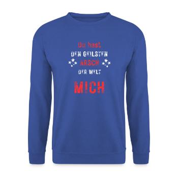 Humorvolles Zitat für Freunde - Unisex Pullover - Royalblau - Vorne - Alina (178cm) & Michal (187cm)