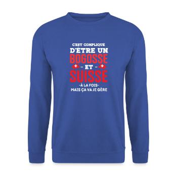 Bogosse et suisse - Sweat-shirt Unisexe - bleu royal - Devant - Alina (178cm) & Michal (187cm)