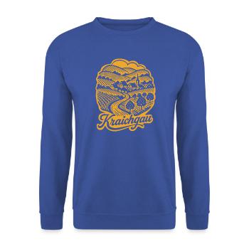Kraichgau Retro Design mit Schriftzug - Unisex Pullover - Royalblau - Vorne - Alina (178cm) & Michal (187cm)