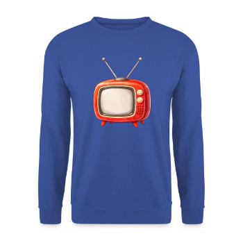 Retro Fernseher Illustration  - Unisex Pullover - Royalblau - Vorne - Alina (178cm) & Michal (187cm)