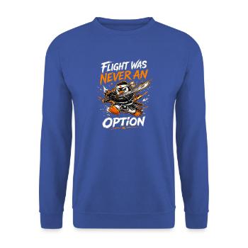 Flight Was Never An Option - Pinguin Mit Schwert - Unisex Pullover - Royalblau - Vorne - Alina (178cm) & Michal (187cm)