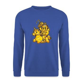 Graffiti Einhorn Humor - Unisex Pullover - Royalblau - Vorne - Alina (178cm) & Michal (187cm)