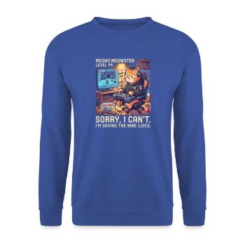 Meowster Level 99 Katzengamer - Unisex Pullover - Royalblau - Vorne - Alina (178cm) & Michal (187cm)