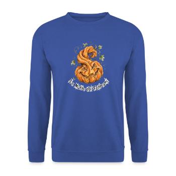 Halloween-Spiralkürbis - Unisex Pullover - Royalblau - Vorne - Alina (178cm) & Michal (187cm)